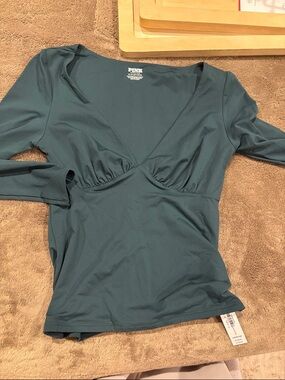 PINK Victoria's Secret Teal V-Neck Long Sleeve Top